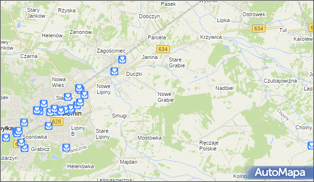 mapa Nowe Grabie gmina Wołomin, Nowe Grabie gmina Wołomin na mapie Targeo