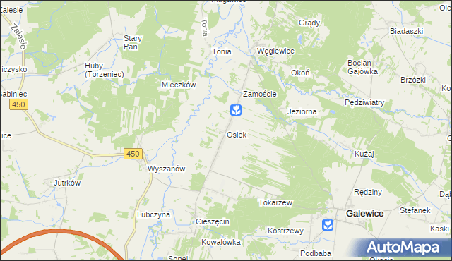 mapa Osiek gmina Galewice, Osiek gmina Galewice na mapie Targeo