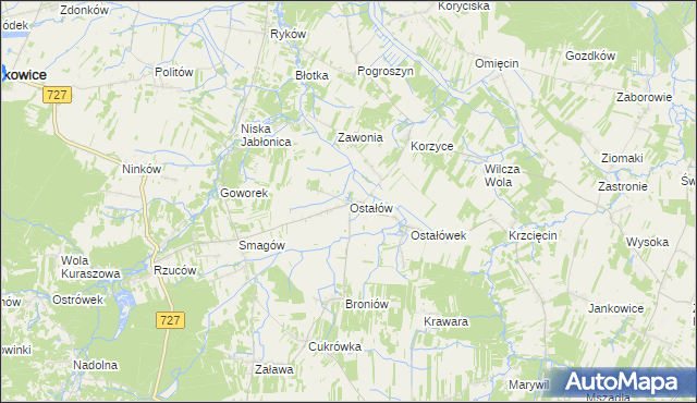 mapa Ostałów gmina Chlewiska, Ostałów gmina Chlewiska na mapie Targeo