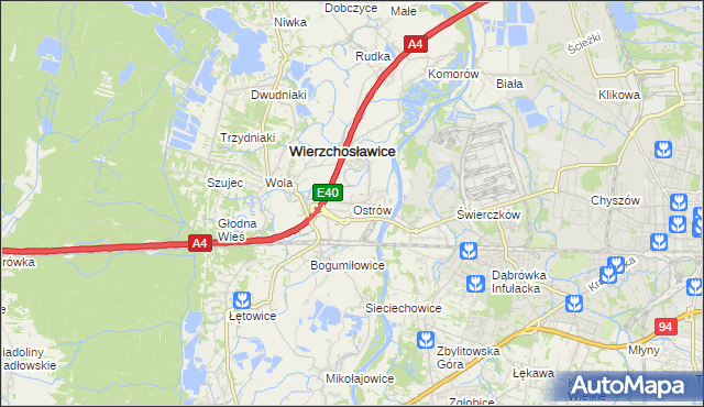 mapa Ostrów gmina Wierzchosławice, Ostrów gmina Wierzchosławice na mapie Targeo