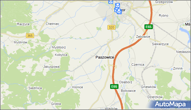 mapa Paszowice, Paszowice na mapie Targeo