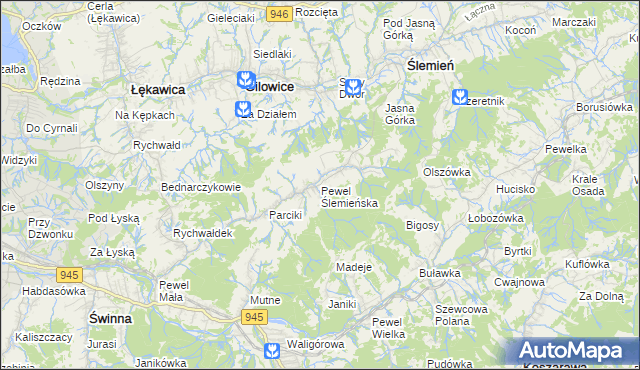 mapa Pewel Ślemieńska, Pewel Ślemieńska na mapie Targeo