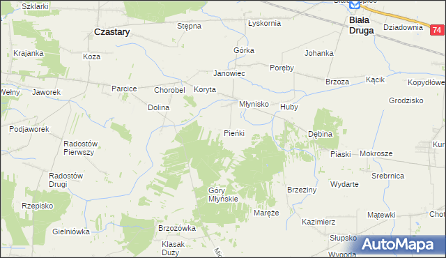 mapa Pieńki gmina Biała, Pieńki gmina Biała na mapie Targeo