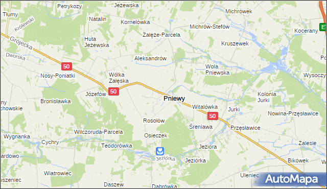 mapa Pniewy powiat grójecki, Pniewy powiat grójecki na mapie Targeo