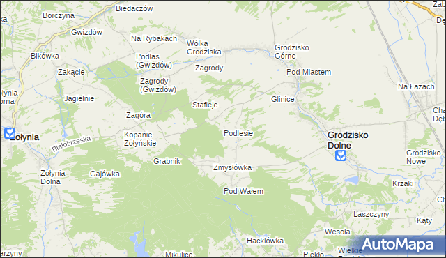 mapa Podlesie gmina Grodzisko Dolne, Podlesie gmina Grodzisko Dolne na mapie Targeo