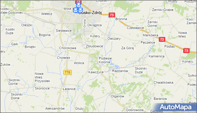 mapa Podlesie Kolonia gmina Busko-Zdrój, Podlesie Kolonia gmina Busko-Zdrój na mapie Targeo