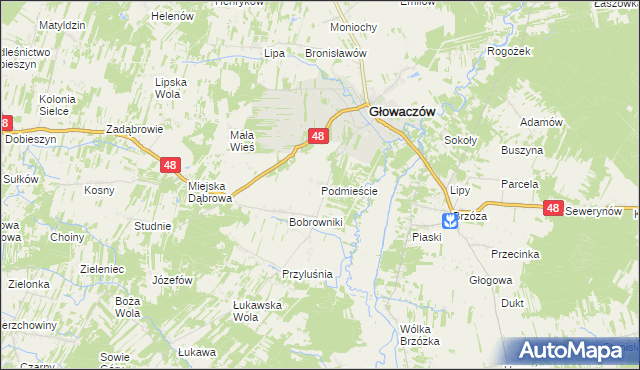 mapa Podmieście gmina Głowaczów, Podmieście gmina Głowaczów na mapie Targeo