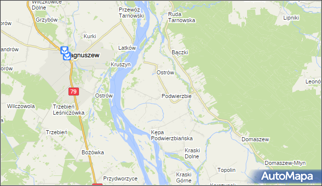 mapa Podwierzbie gmina Maciejowice, Podwierzbie gmina Maciejowice na mapie Targeo