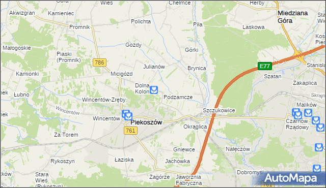 mapa Podzamcze gmina Piekoszów, Podzamcze gmina Piekoszów na mapie Targeo