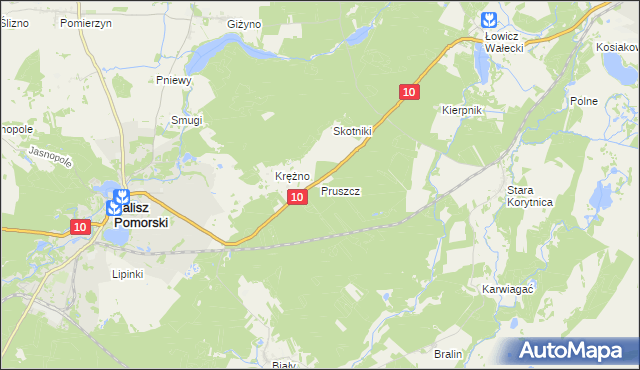 mapa Pruszcz gmina Kalisz Pomorski, Pruszcz gmina Kalisz Pomorski na mapie Targeo