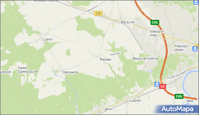 mapa Racław gmina Bogdaniec, Racław gmina Bogdaniec na mapie Targeo