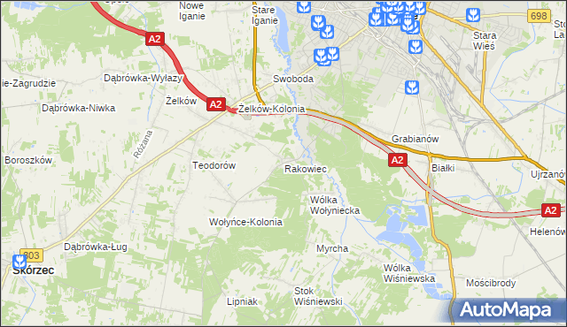 mapa Rakowiec gmina Siedlce, Rakowiec gmina Siedlce na mapie Targeo