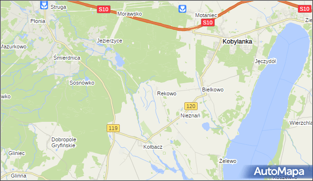 mapa Rekowo gmina Kobylanka, Rekowo gmina Kobylanka na mapie Targeo