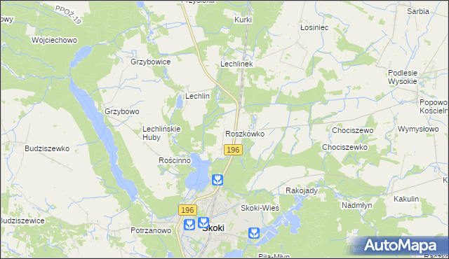mapa Roszkówko gmina Skoki, Roszkówko gmina Skoki na mapie Targeo