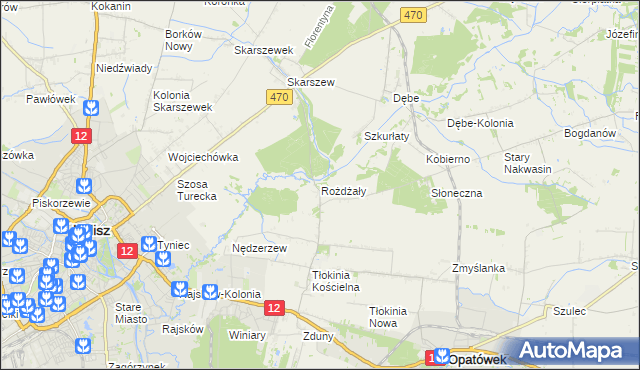 mapa Rożdżały gmina Opatówek, Rożdżały gmina Opatówek na mapie Targeo