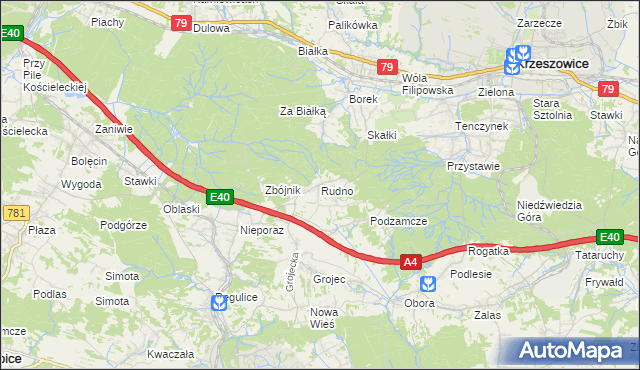 mapa Rudno gmina Krzeszowice, Rudno gmina Krzeszowice na mapie Targeo