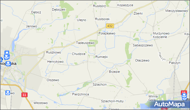 mapa Rumiejki gmina Środa Wielkopolska, Rumiejki gmina Środa Wielkopolska na mapie Targeo