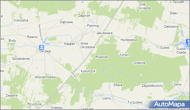 mapa Ruszcza gmina Adamów, Ruszcza gmina Adamów na mapie Targeo