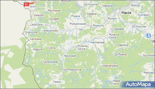 mapa Rycerka Górna, Rycerka Górna na mapie Targeo