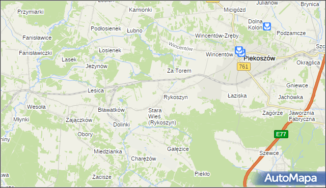 mapa Rykoszyn, Rykoszyn na mapie Targeo