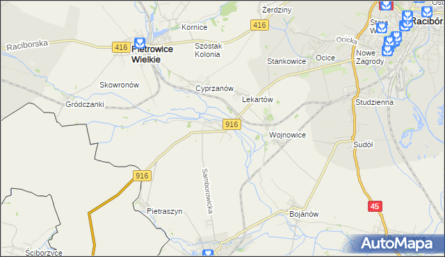 mapa Samborowice gmina Pietrowice Wielkie, Samborowice gmina Pietrowice Wielkie na mapie Targeo