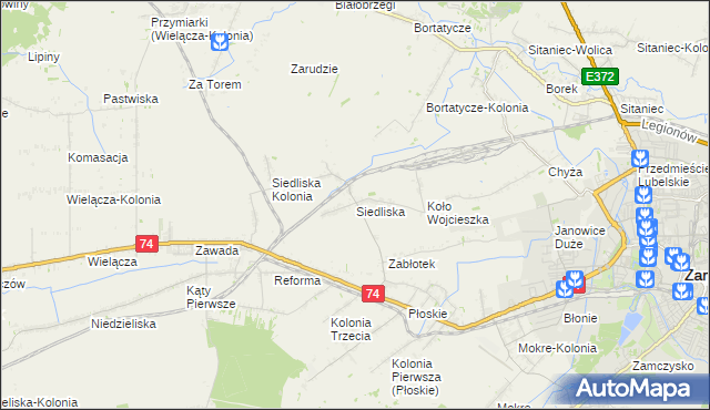 mapa Siedliska gmina Zamość, Siedliska gmina Zamość na mapie Targeo