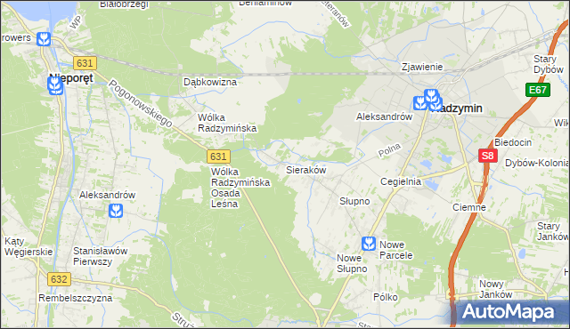 mapa Sieraków gmina Radzymin, Sieraków gmina Radzymin na mapie Targeo
