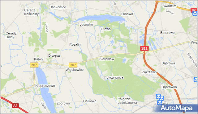 mapa Sierosław gmina Tarnowo Podgórne, Sierosław gmina Tarnowo Podgórne na mapie Targeo