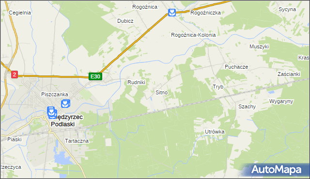 mapa Sitno gmina Międzyrzec Podlaski, Sitno gmina Międzyrzec Podlaski na mapie Targeo