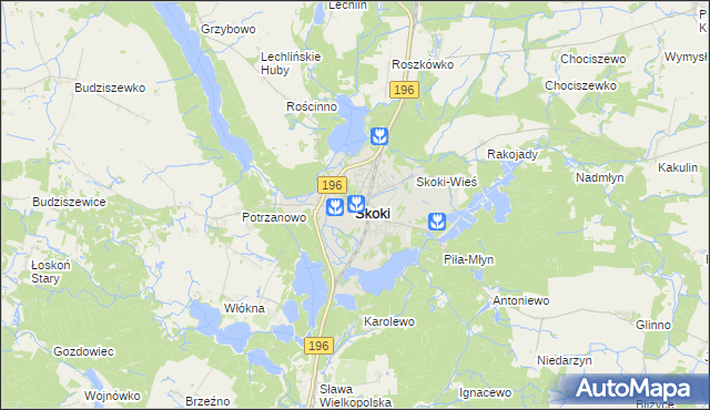mapa Skoki powiat wągrowiecki, Skoki powiat wągrowiecki na mapie Targeo