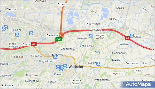 mapa Śledziejowice, Śledziejowice na mapie Targeo