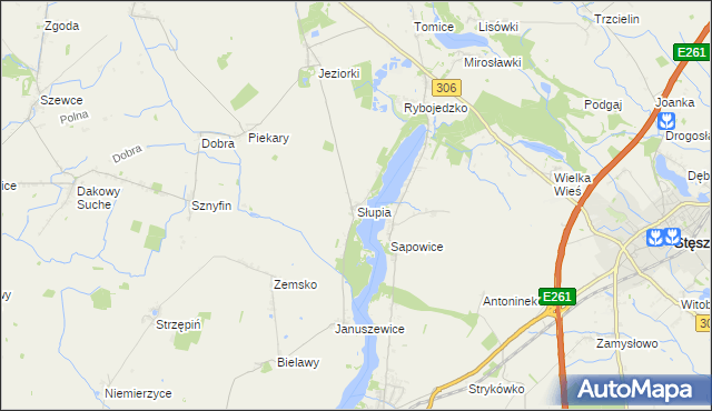 mapa Słupia gmina Stęszew, Słupia gmina Stęszew na mapie Targeo