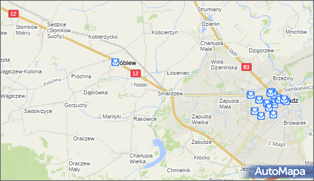 mapa Smardzew gmina Wróblew, Smardzew gmina Wróblew na mapie Targeo