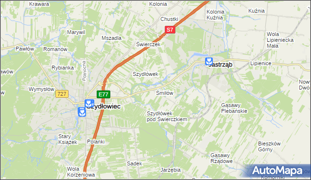 mapa Śmiłów gmina Jastrząb, Śmiłów gmina Jastrząb na mapie Targeo