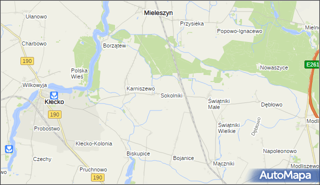 mapa Sokolniki gmina Mieleszyn, Sokolniki gmina Mieleszyn na mapie Targeo