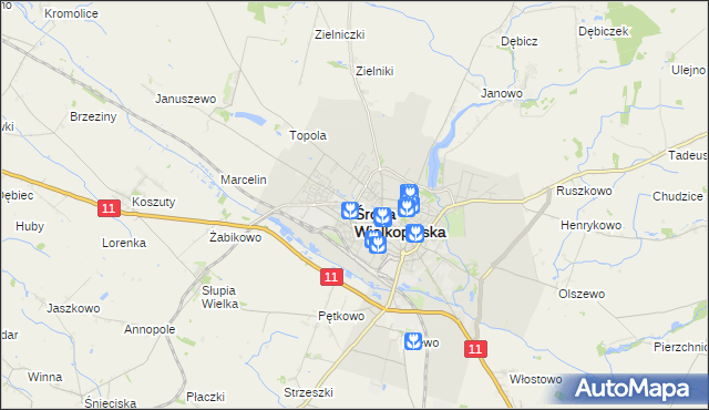 mapa Środa Wielkopolska, Środa Wielkopolska na mapie Targeo