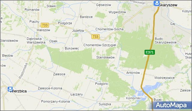 mapa Stanisławów gmina Skaryszew, Stanisławów gmina Skaryszew na mapie Targeo