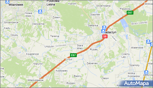 mapa Stara Wieś gmina Nadarzyn, Stara Wieś gmina Nadarzyn na mapie Targeo