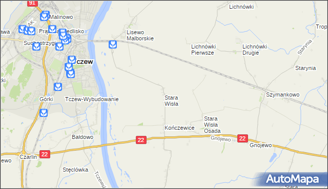 mapa Stara Wisła, Stara Wisła na mapie Targeo