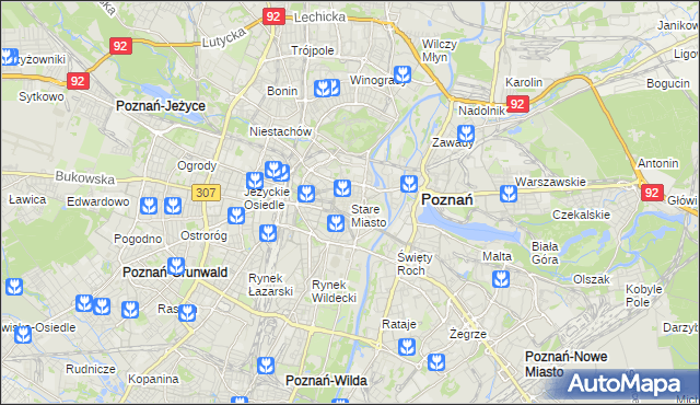 mapa Stare Miasto gmina Poznań, Stare Miasto gmina Poznań na mapie Targeo