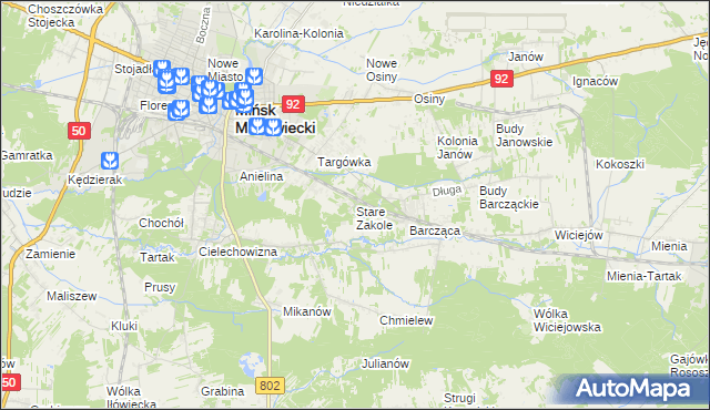 mapa Stare Zakole, Stare Zakole na mapie Targeo