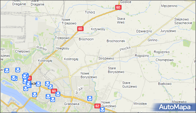 mapa Stróżewko gmina Radzanowo, Stróżewko gmina Radzanowo na mapie Targeo