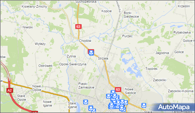 mapa Strzała gmina Siedlce, Strzała gmina Siedlce na mapie Targeo