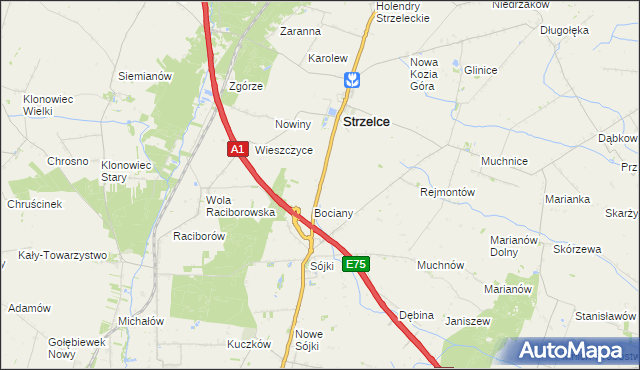 mapa Strzelce Kolonia gmina Strzelce, Strzelce Kolonia gmina Strzelce na mapie Targeo