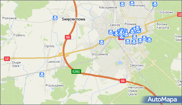 mapa Strzyżewice gmina Święciechowa, Strzyżewice gmina Święciechowa na mapie Targeo