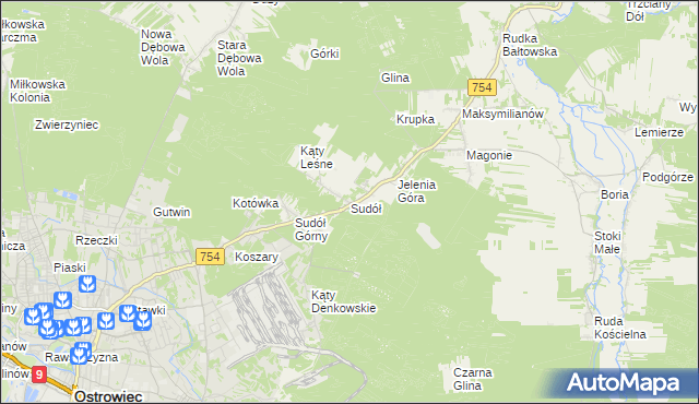 mapa Sudół gmina Bodzechów, Sudół gmina Bodzechów na mapie Targeo