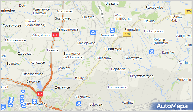 mapa Sulechów gmina Kocmyrzów-Luborzyca, Sulechów gmina Kocmyrzów-Luborzyca na mapie Targeo