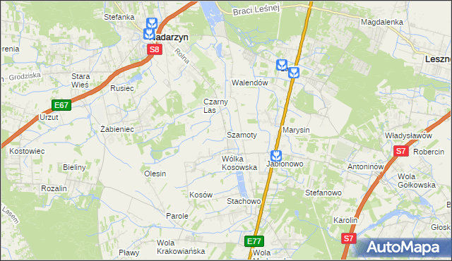 mapa Szamoty gmina Nadarzyn, Szamoty gmina Nadarzyn na mapie Targeo