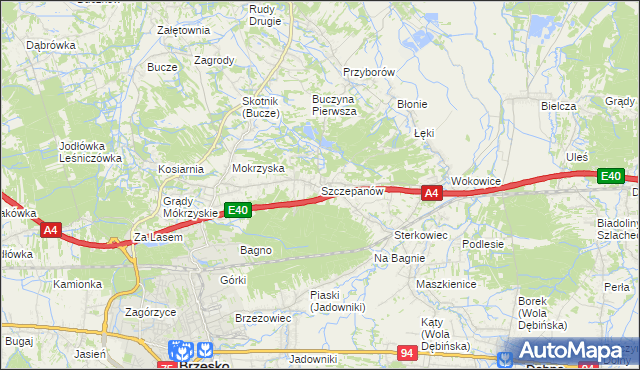 mapa Szczepanów gmina Brzesko, Szczepanów gmina Brzesko na mapie Targeo