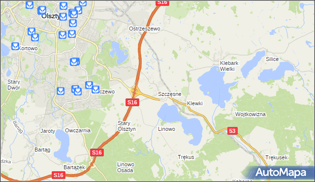 mapa Szczęsne gmina Purda, Szczęsne gmina Purda na mapie Targeo